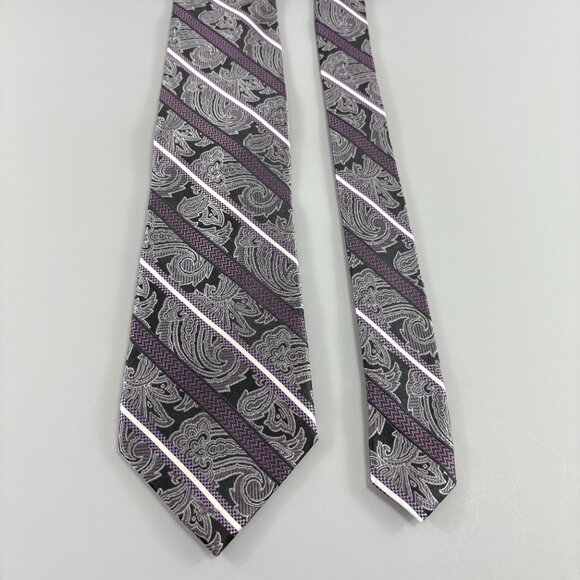 Platinum Designs Black Paisley / Purple Striped Men's Long Tie 3 3/4' x 62" - Picture 2 of 3